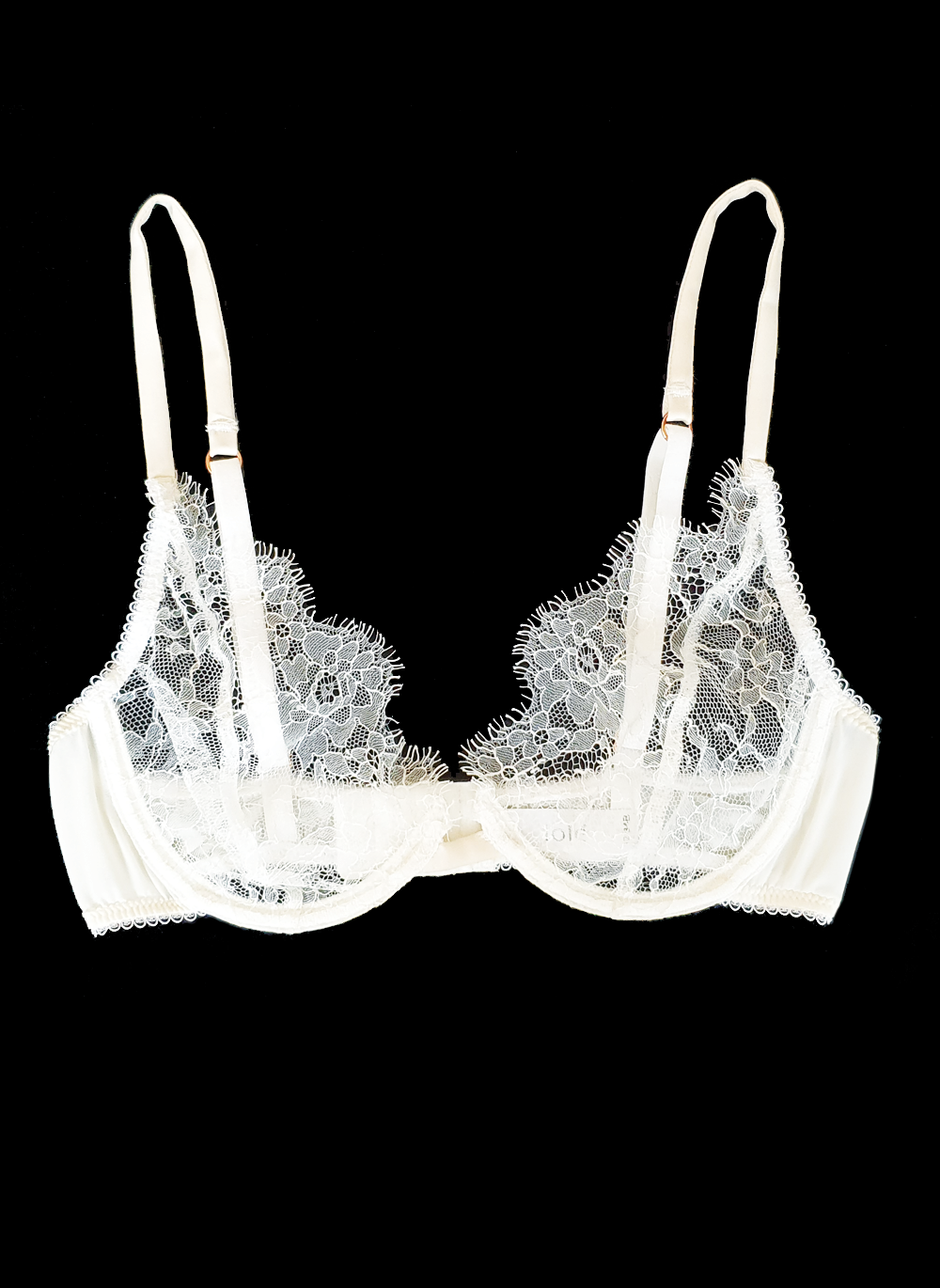 Ivory Lace Bralette Silk Satin and Sheer French Leavers Lace Bra